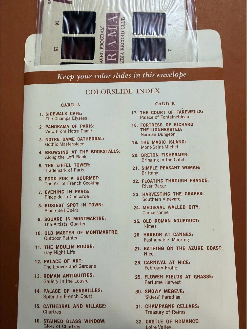 Panorama Colorslide Travel Program Lot 5 Set Complete 32 Slides Records Price HC